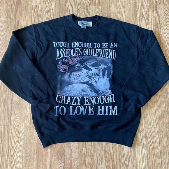 Asshole's Girlfriend Skeleton Crewneck Sweatshirt Black Medium - Picture 2 of 6
